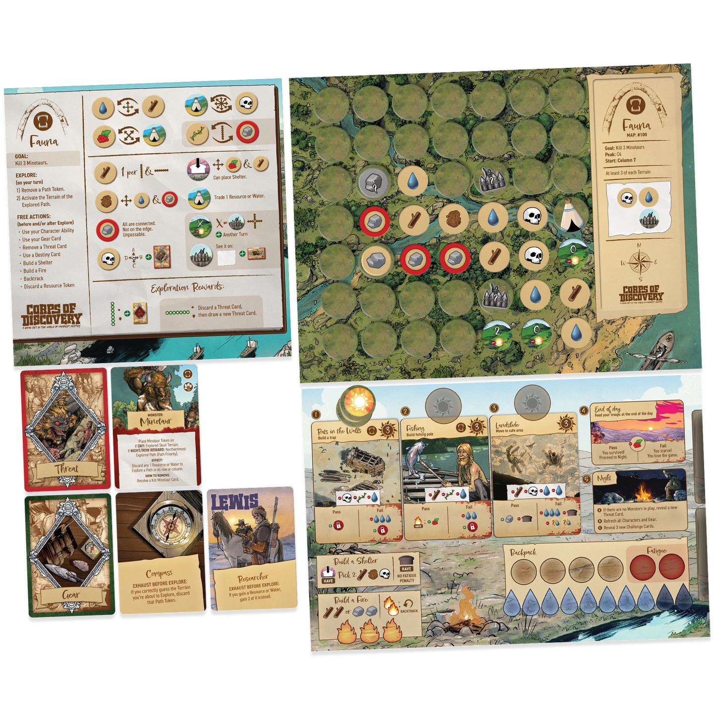 Corps of Discovery board game sample components