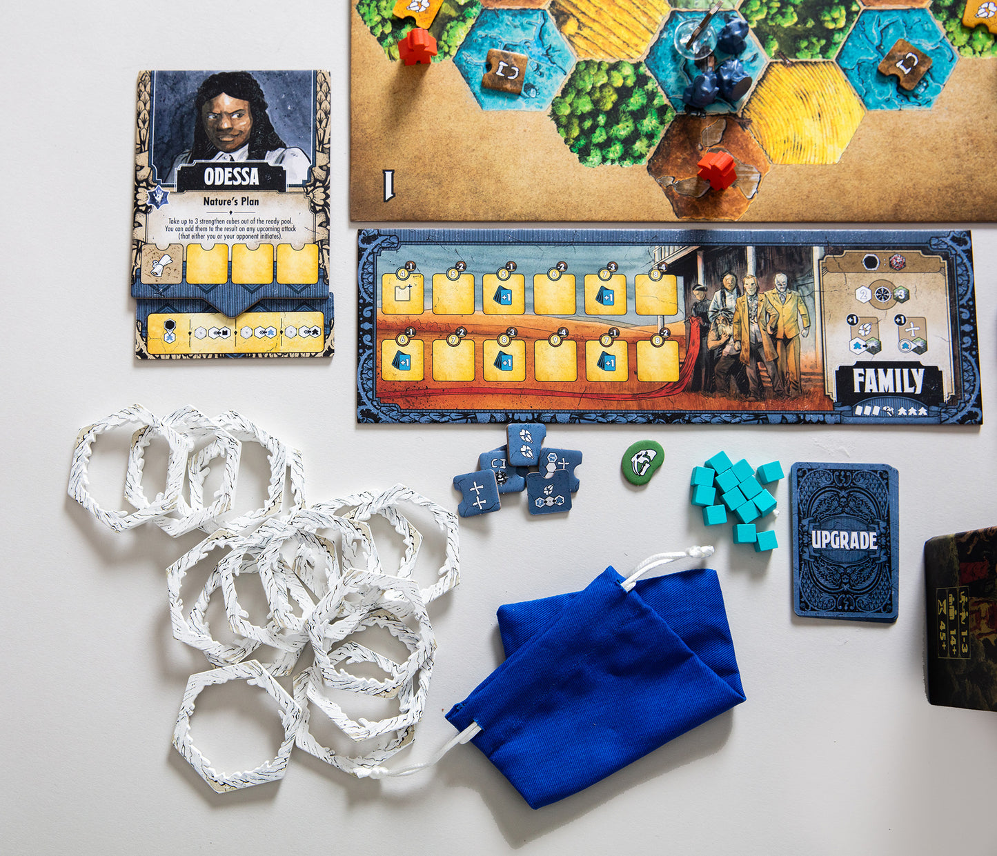 Harrow County board game family components and bag
