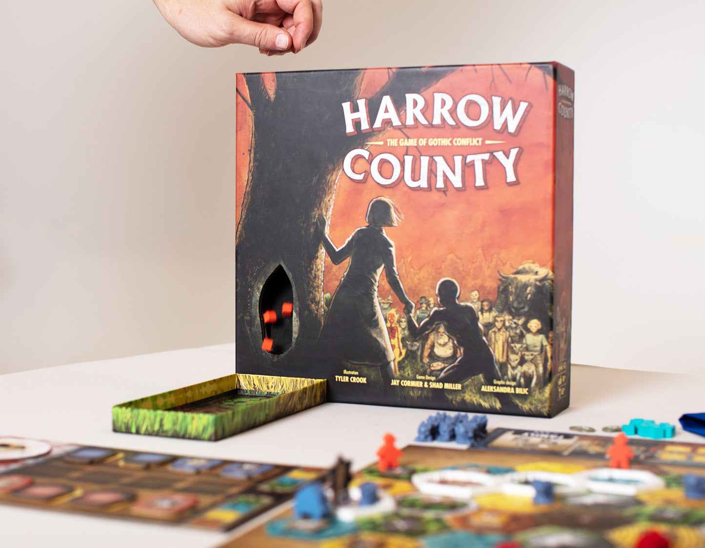 Harrow County board game with dice tower box